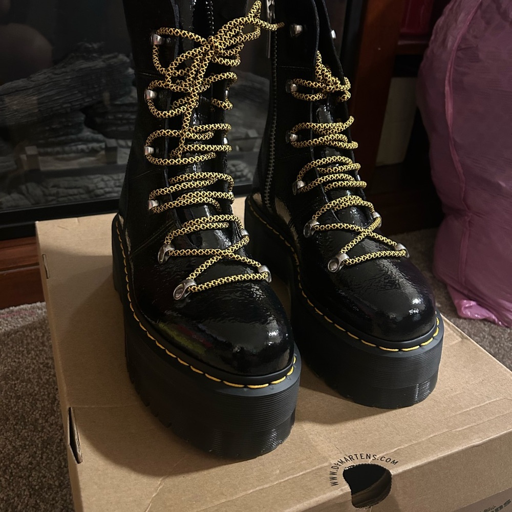 Dr. Martens Black Boots with Yellow Laces